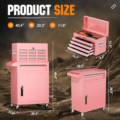 Crownland 5-Drawer Rolling Tool Chest with Wheels, Pink - color: Pink, style: 5-Drawer Rolling Tool Chest