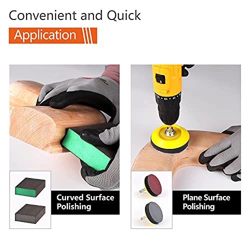 Tshya 100pcs 3inch Sanding Discs Pad with 2Pcs Sanding Sponge Buffing Blocks Variety Kit for Drill Grinder Rotary Tools Attachment with 1/4" Shanks, Sanding Pads Includes 80-3000 Grit - style: 3in 104Pack