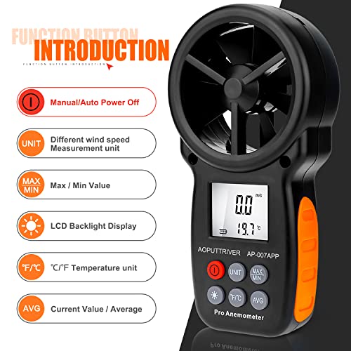 Anemometer Bluetooth with APP Handheld CFM Air Flow Meter up to 67.1 mph - color: AP-007-APP Bluetooth