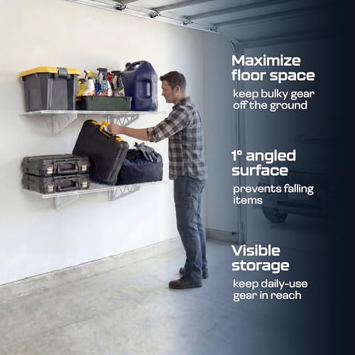MonsterRax 18x48 White Garage Wall Shelf 2-Pack, 500lb, Hammertone - color: White, size: 18"x48"