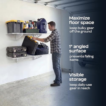 MonsterRax 18x48 White Garage Wall Shelf 2-Pack, 500lb, Hammertone - color: White, size: 18"x48"