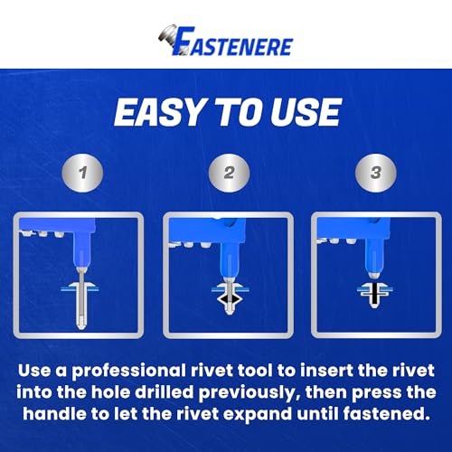 Fastenere Pop Rivets - 1/8" x 1/8" (100 pcs) Heavy Duty, Open-End, Low Carbon Steel, Dome-Head Blind Rivets, Corrosion-Resistant & High Shear Strength, 4-2 Gap 0.063"-0.125" - size: 1/8" x 1/8" (4-2) (100 Pack)