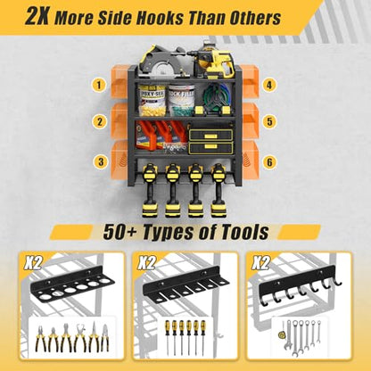 4-Tier Power Tool Organizer Wall Mount, 200LBS Capacity, 4 Drill Holders - size: 16.5" Width 4-Tier
