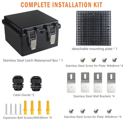 Electrical Junction Box, IP67 Waterproof Outdoor Box ABS Plastic Enclosure with Stainless Steel Latches & Brackets, Hinge Black Cover Project Box with Mounting Plate Outer size5.9"x5.9"x3.5" - color: Black, size: 5.9"x5.9"x3.5"