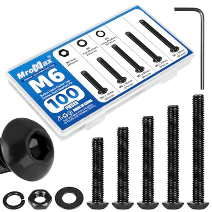 100 Pieces M6 Button Head Socket Cap Screws Nuts Washers Set Black - size: M6 x 30-50mm Kit