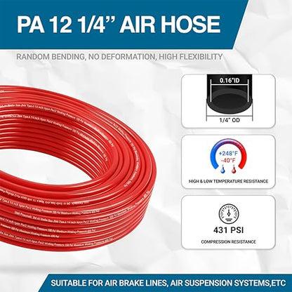 Utah Pneumatic 1/4" DOT Air Line SAE J844 PA12 Nylon Tubing, 32.8ft (Red) - color: Red, size: 1/4" x 32.8 Feet