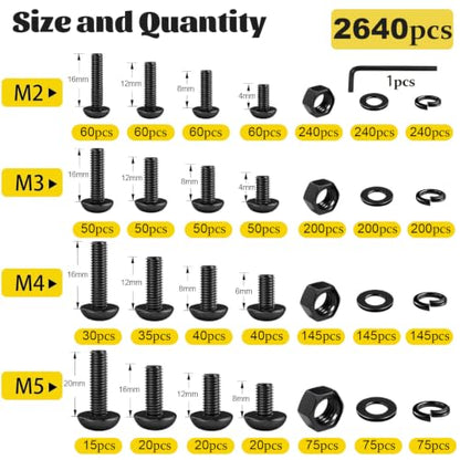 2640PCS M2 M3 M4 M5 Metric Socket Button Head Screws Assortment Kit - size: M2M3M4M5 2640pcs