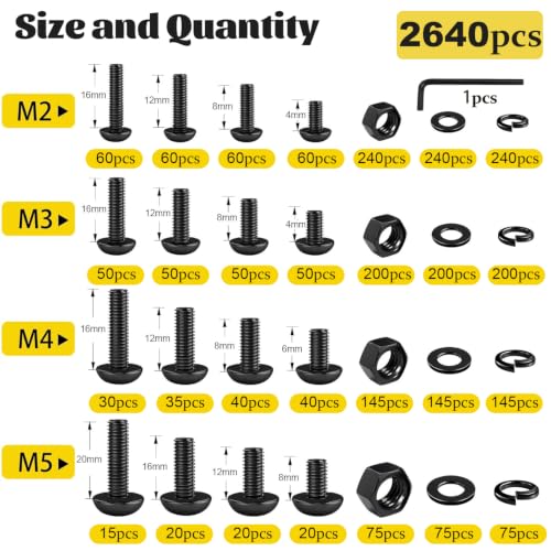 2640PCS M2M3M4M5 Metric Hex Socket Button Head Screws Assortment Kit - size: M2M3M4M5 2640pcs