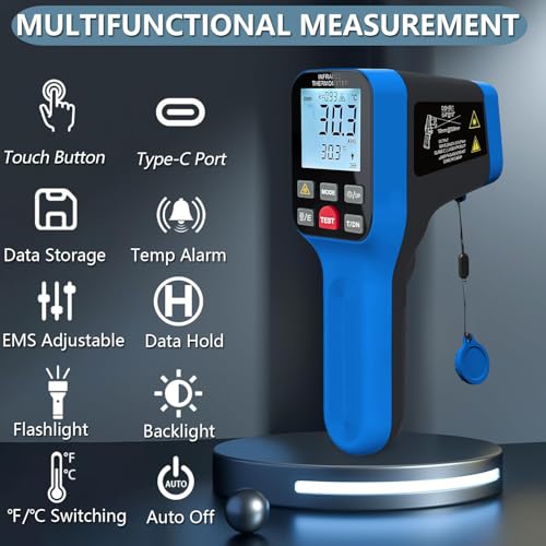 Non-Contact Infrared Thermometer Bluetooth, -50°F to 2912°F (-50°C to 1600°C) High Accuracy Laser Temperature Gun with Button for Cooking, HVAC, Industrial, Home and Automotive (Not for Human)