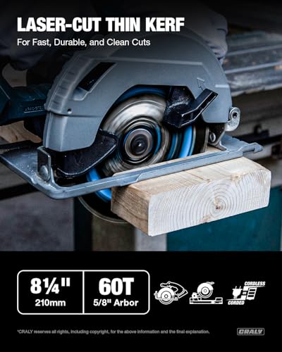 CRALY 8-1/4 Inch 60 Teeth Ultra Fine Finish Wood Cutting Circular Saw Blade, 5/8 Inch Arbor, Carbide Tipped, Thin Kerf, Black Ice™, for Plywood, MDF, OSB, Laminated(C0860FF) - size: 8-1/4'', 5/8'' arbor,60T