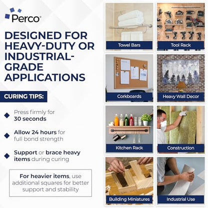 Perco Double Sided Tape Squares, Clear Nano Tape, 15 3"x3" Pre-Cut Mounting Squares – Heavy Duty Adhesive for Wall Décor, Mirrors, Photo Frames, Hanging, Crafts, DIY, Industrial Use, Home Projects - size: 3x3 inches