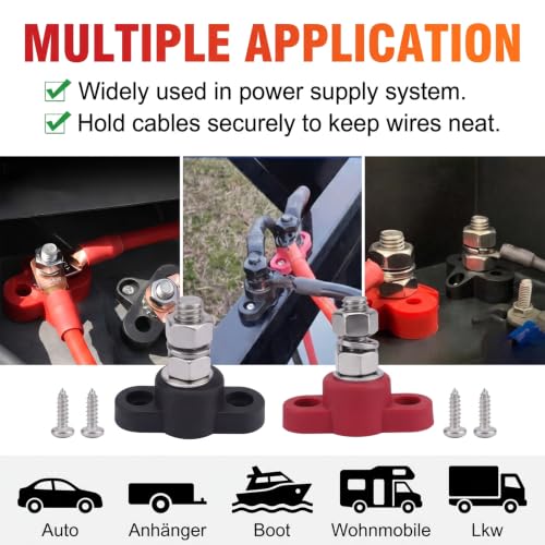 12V 150A Power Distribution Block, 2PCS 5/16 Inch Single Stud M8 Terminal Bus Bar, DC Battery Junction Post for Auto Boat Marine Solar System Positive Negative Connection
