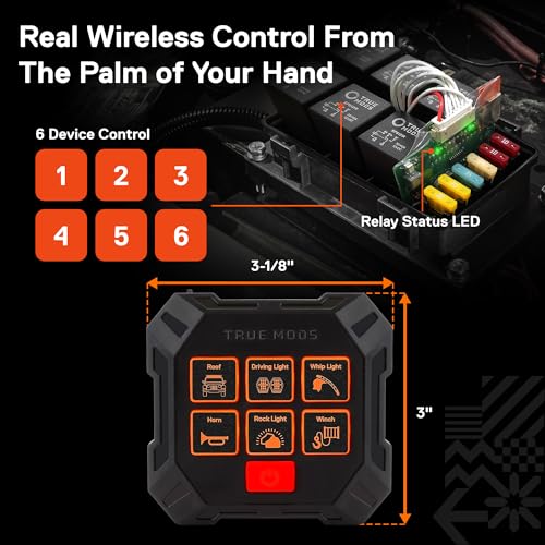 True MODS 12V Wireless Switch Panel Controller, 6 Gang Waterproof Relay Box - style: Prewired Fuse/Relay Kit + Switch Box