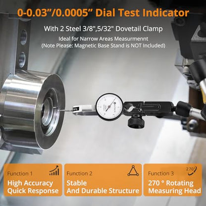 Neoteck 0-0.03"/0.0005" Dial Test Indicator with Storage Case,Brass Body - color: Silver