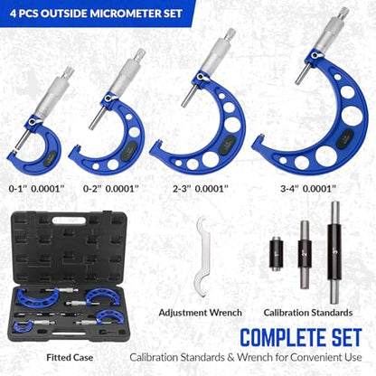 Premium Outside Micrometer Set 0-4" / 0.0001", Blue - color: Blue