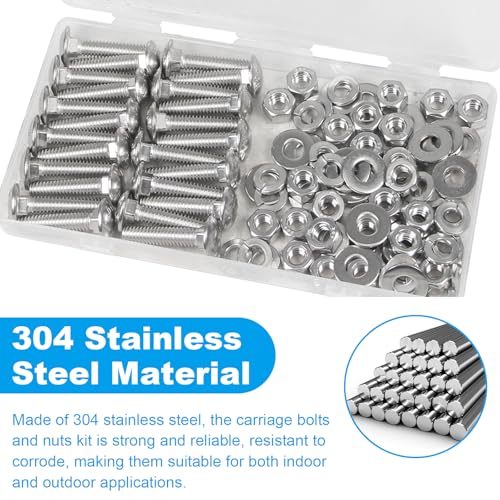 24 Sets 1/4-20 x 1-1/4" Carriage Bolts Screws, 304 Stainless Steel - size: 1/4-20 x 1-1/4"
