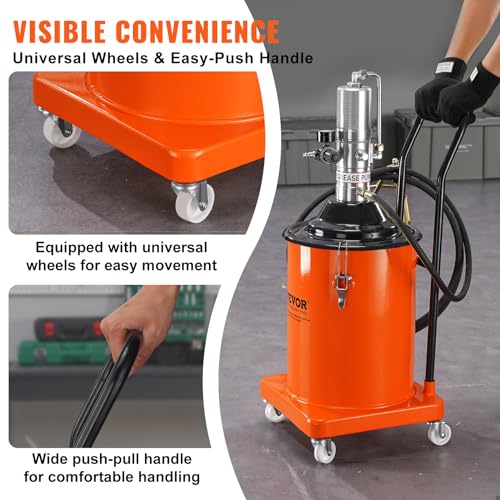 VEVOR Grease Pump, 5 Gallon Air Grease Pump with 13 ft High Pressure Hose and Grease Gun, 20L Pneumatic Grease Pump with Wheels, Portable Lubrication Grease Pump - style: 5 Gallon
