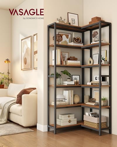 VASAGLE 6 Tier Bookshelf, Convertible Corner Shelf, 40.2 x 9.4 x 69 Inches - size: 6 Tiers (40.2"W)