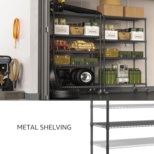IZEUK Garage Shelving Wide Storage Shelves 4 Tier Metal Shelves 3200 LBS Heavy Duty Adjustable Utility Shelf Rack Black 23.6" D x 53.1" W x 73.6" H - color: Black, size: 4 Tier, 23.6" D x 53.1" W x 73.6" H