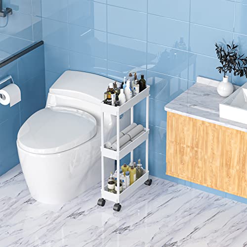 Sooyee Slim 3 Tier Rolling Cart with Wheels, Storage Cart,White - color: White, size: Slim 3 Tier