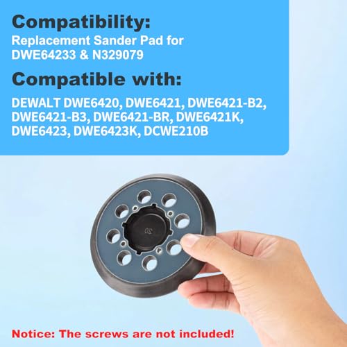 for Dewalt Orbital Sander Replacement Pad: 5 Inch 8 Hole Hook & Loop Pad for Dewalt Orbital Sander DWE6423, DWE6421, DCW210B, N329079 Model 4 Screw Holes 2-Pack