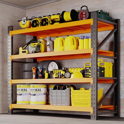 BYBYNSOE 48" W Storage Shelves 3000lbs Garage Metal Shelving Heavy Duty Garage Shelves Adjustable Storage Shelves for Industrial, Factory(Black Orange, 48" W X 24" D X 69" H) - color: Black Orange, size: 48" W X 24" D X 69" H