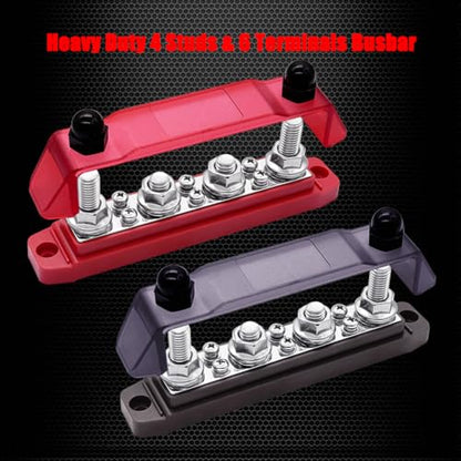 Ampper 4 x M10 Post Power Distribution Block BusBar 6 M4 Screws, 6.3" R & B - color: Red & Black, size: 4M10+6M4