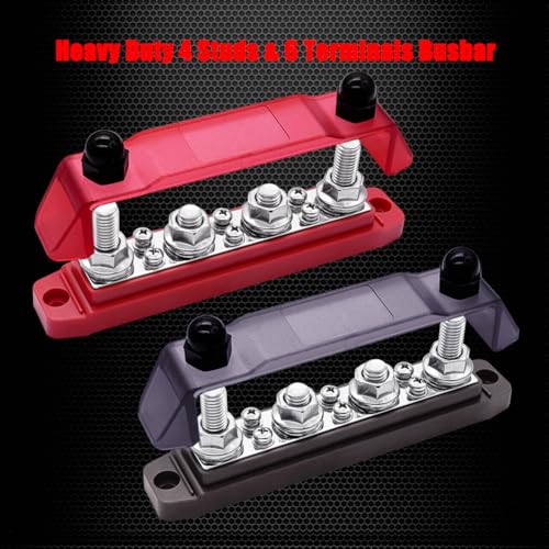Ampper 4 x M10 Post Power Distribution Block BusBar 6 M4 Screws, 6.3" R & B - color: Red & Black, size: 4M10+6M4