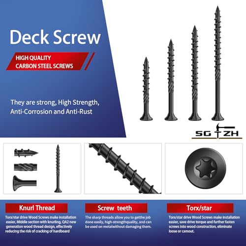 #8 x 1-1/2" Deck Screws (322Pcs) 2lb. Carbon Steel, Black, Flat Head, Rust Resistant epoxy Coated, with T25 Star Bit - color: Black, size: #8 x 1-1/2"