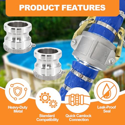 Ketofa 2" Type A Aluminum Camlock Fittings, Quick Connect Coupler, 2-Pack