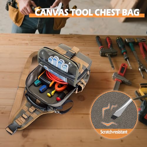 Electrician Tool Pouch Bag, Zippered HVAC Tool Organizer - color: Green