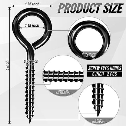 2PCS 6 Inch Heavy Duty Screw Eyes Hooks, Screw in Eye Hooks