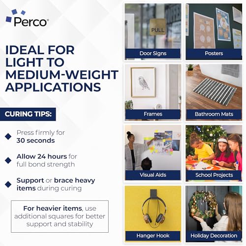 Perco Double Sided Tape Squares, Clear Nano Tape, 50 1"x1" Pre-Cut Mounting Squares – Removable Adhesive for Light to Medium Items, Wall, Posters, Photos, Crafts, Scrapbooking, Office, Classroom, DIY - size: 1x1 inches
