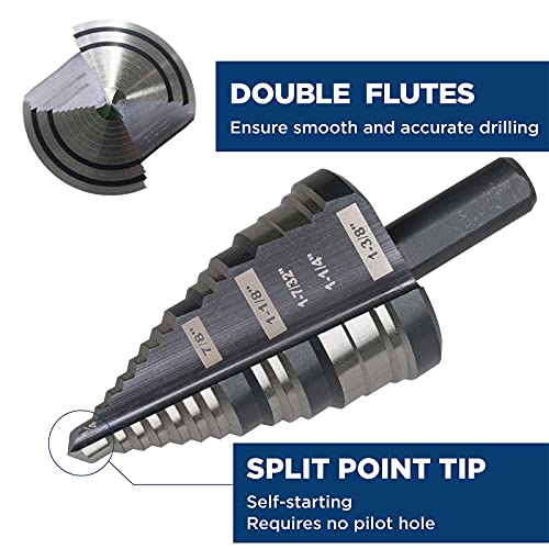 M2 HSS Step Drill Bit Unibit, 1/4"-1-3/8", Metal Wood Plastic - size: 1/4" to 1-3/8"