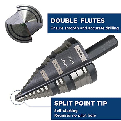 M2 HSS Step Drill Bit Unibit, 1/4"-1-3/8", Metal Wood Plastic - size: 1/4" to 1-3/8"