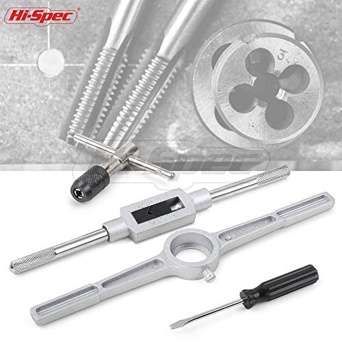 Hi-Spec 39 Piece SAE & Metric Tap & Die Set. Complete M3 to M12 / #4 to 1/2in Fine & Coarse Tools to Cut, Chase and Thread with Screw Pitch Gauge in a Tray Case - size: 39 Piece SAE & Metric