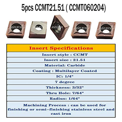 S06K/S07K/S08K/S10K/S12M-SCLCR06 Lathe Indexable Internal Boring Bar Set, Lathe Turning Tools Holder Set with CCMT21.51/CCMT060204 Carbide Indexable Boring Turning Inserts + 5pcs T8 Wrench - color: 5pcs Sclcr06 Boring Bar Set