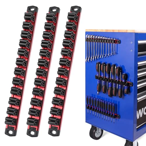 WORKPRO Magnetic Screwdriver and Wrench Organizer Set, 36-Slot Tool Holders - color: Red, size: 3 Pack
