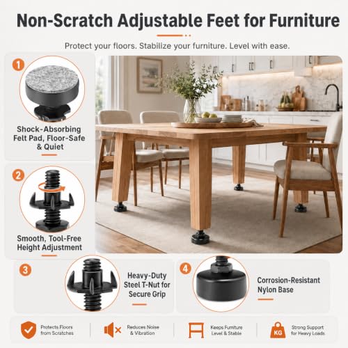 Ziopetru Adjustable Furniture Leveling Feet 4Pcs, Heavy Duty Table Levelers