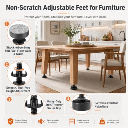 Ziopetru Adjustable Furniture Leveling Feet 4Pcs, Heavy Duty Table Levelers