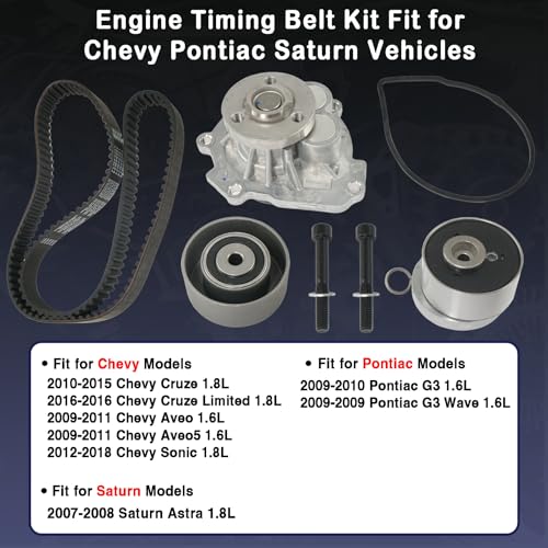 Engine Timing Belt Kit with Water Pump Compatible with 2009-2018 Chevy Cruze Sonic Aveo Aveo5, 2009-2010 Pontiac G3, 2007-2008 Saturn Astra 1.6L 1.8L Replaces TCKWP338 24422964 25195119