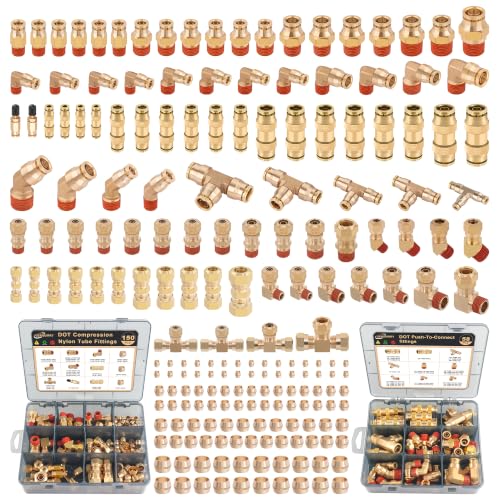 208PCS DOT Brass Air Line Fittings Kit, Push to Connect Fittings - size: 208PCS
