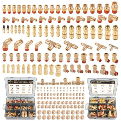208PCS DOT Brass Air Line Fittings Kit, Push to Connect Fittings - size: 208PCS