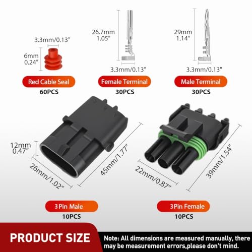 Nilight 140PCS 10 Kits 3 Pin Waterproof Automotive Electrical Connector Kit - size: 3Pin Spark Plug Connector 140PCS