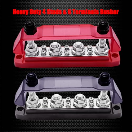 Ampper 4 x M10 Post Power Distribution Block BusBar 6 M4 Screws, 6.3" R & B - color: Red & Black, size: 4M10+6M4