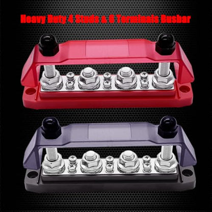 Ampper 4 x M10 Post Power Distribution Block BusBar 6 M4 Screws, 6.3" R & B - color: Red & Black, size: 4M10+6M4