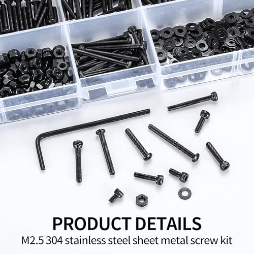 840Pcs Black Carbon Steel M2.5 Hex Socket Screws & Nuts Assortment Kit - color: M2.5 840 Black