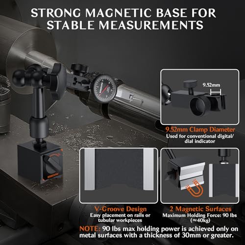 0-0.03"/0.0005" Dial Test Indicator with 90lbs/40kg Magnetic Base