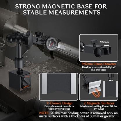 0-0.03"/0.0005" Dial Test Indicator with 90lbs/40kg Magnetic Base
