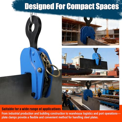 Vertical Plate Lifting Clamp,4400lbs Capacity Heavy Duty Steel Plate Clamp 2T with 0.8 Inch Jaw Opening, Industrial Lifting Clamp for Sheet Metal and Steel Plate Handling - color: 4400lbs-vertical - Non-rotating Ring